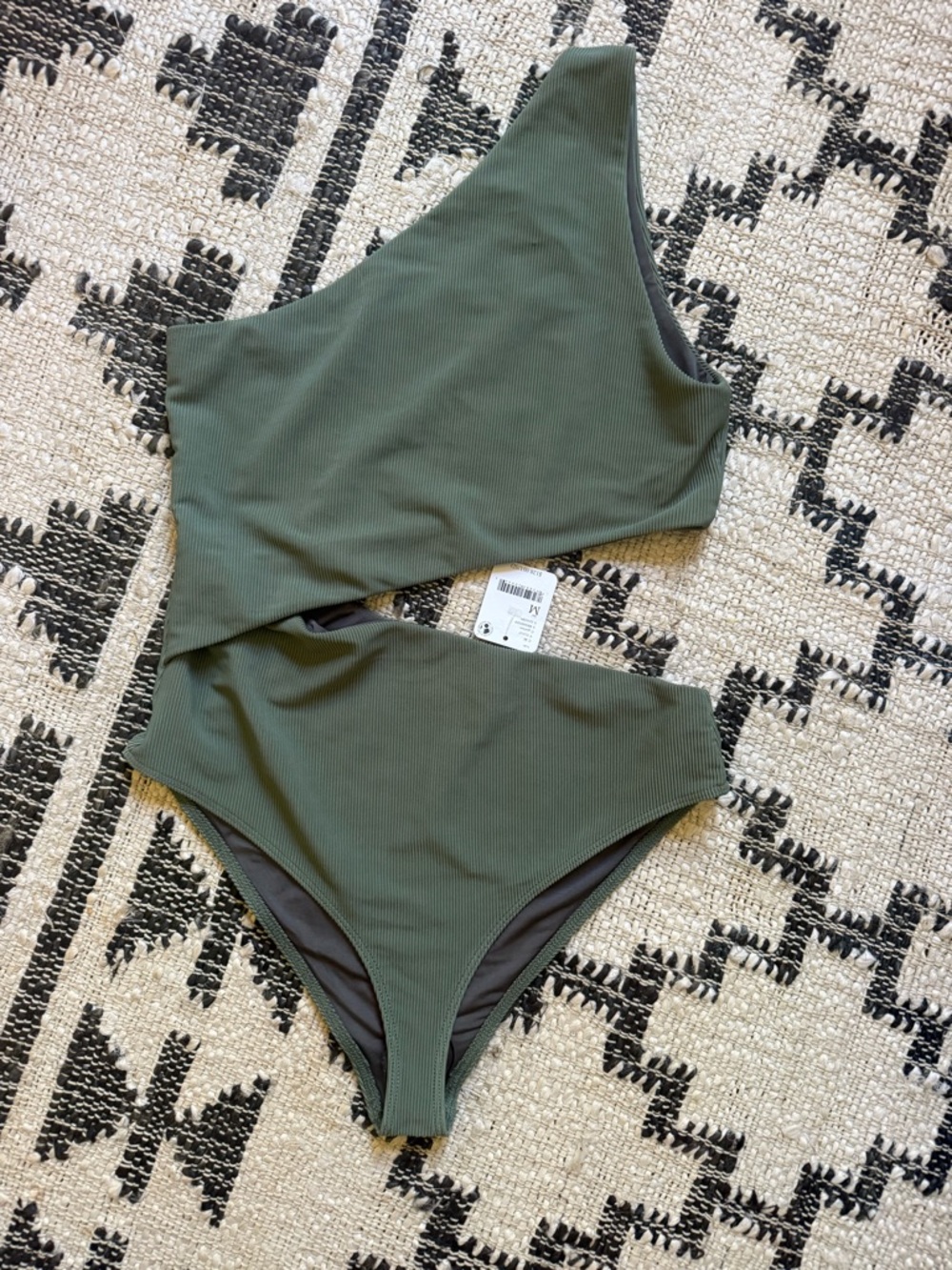 Free People Beach Riot Olive Green Ribbed One-Shoulder Swimsuit
